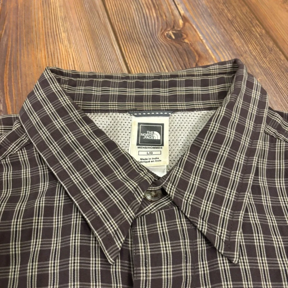 NWOT The North Face Mens LARGE Plaid Long Sleeve Hiking Shirt Brown Button Down
